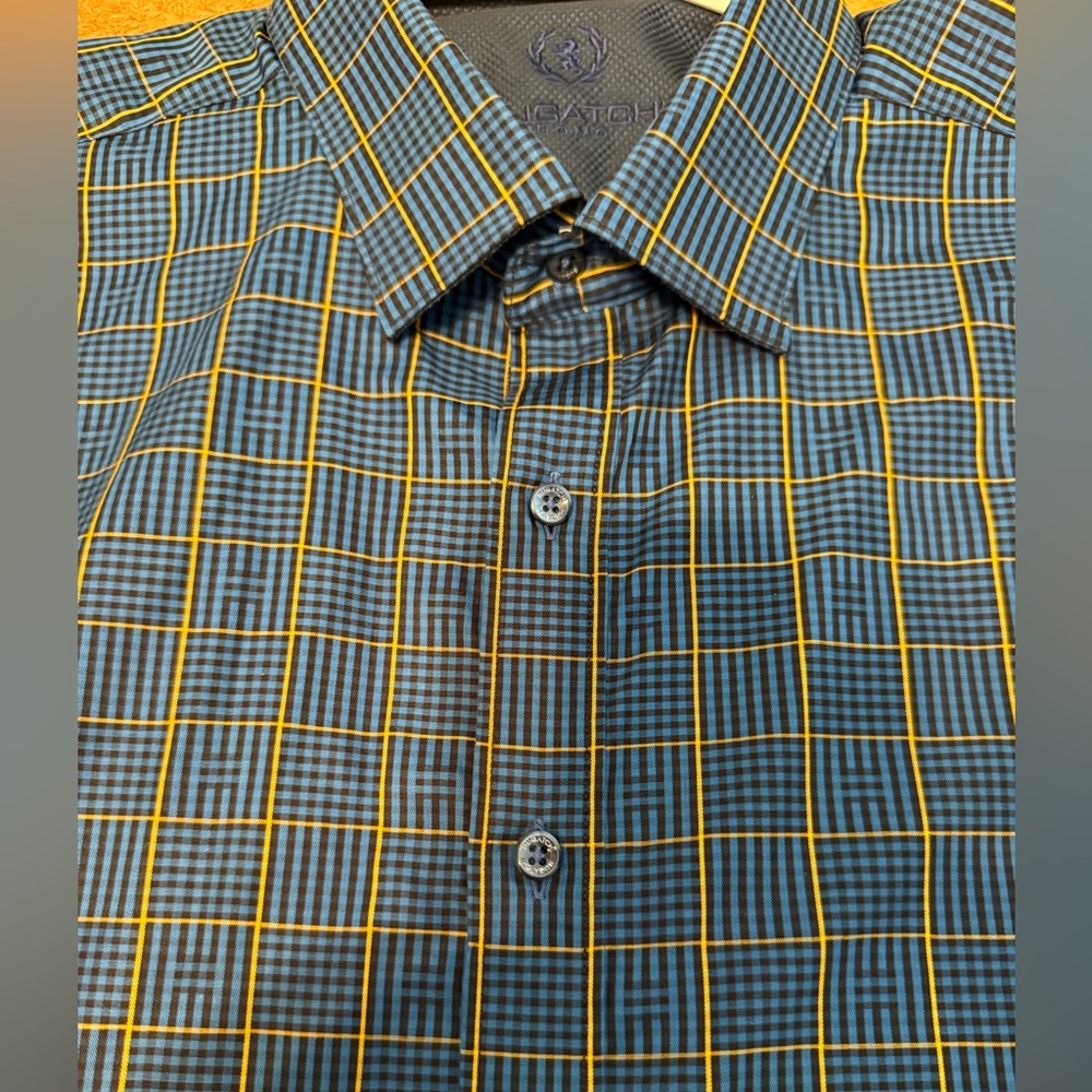 Bugatchi Blue and Yellow Casual Button Down Shirt